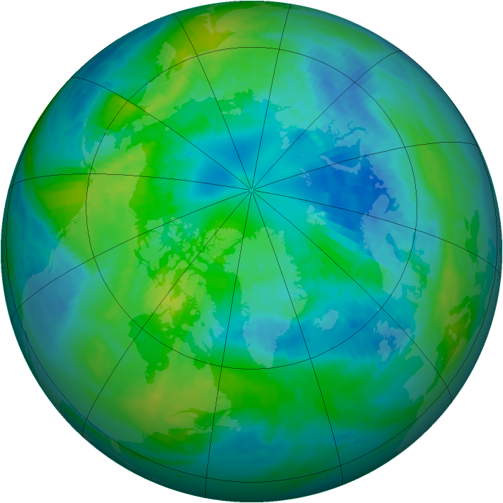 Arctic ozone map for 09 October 1989